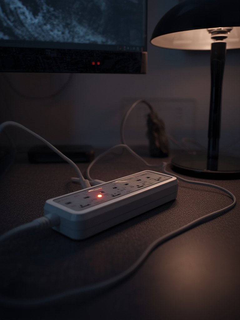 Amazon Basics surge protector in action