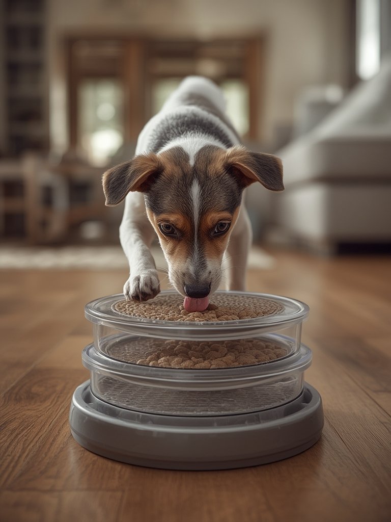 dog feeder in action