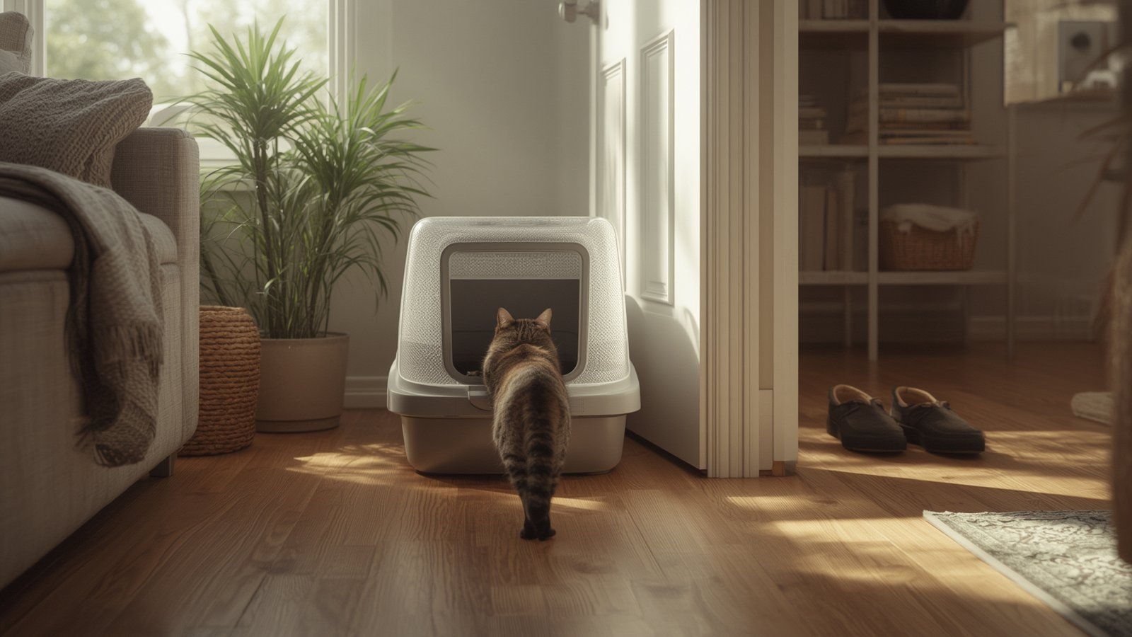 Amazon Basics cat litter box top entry design